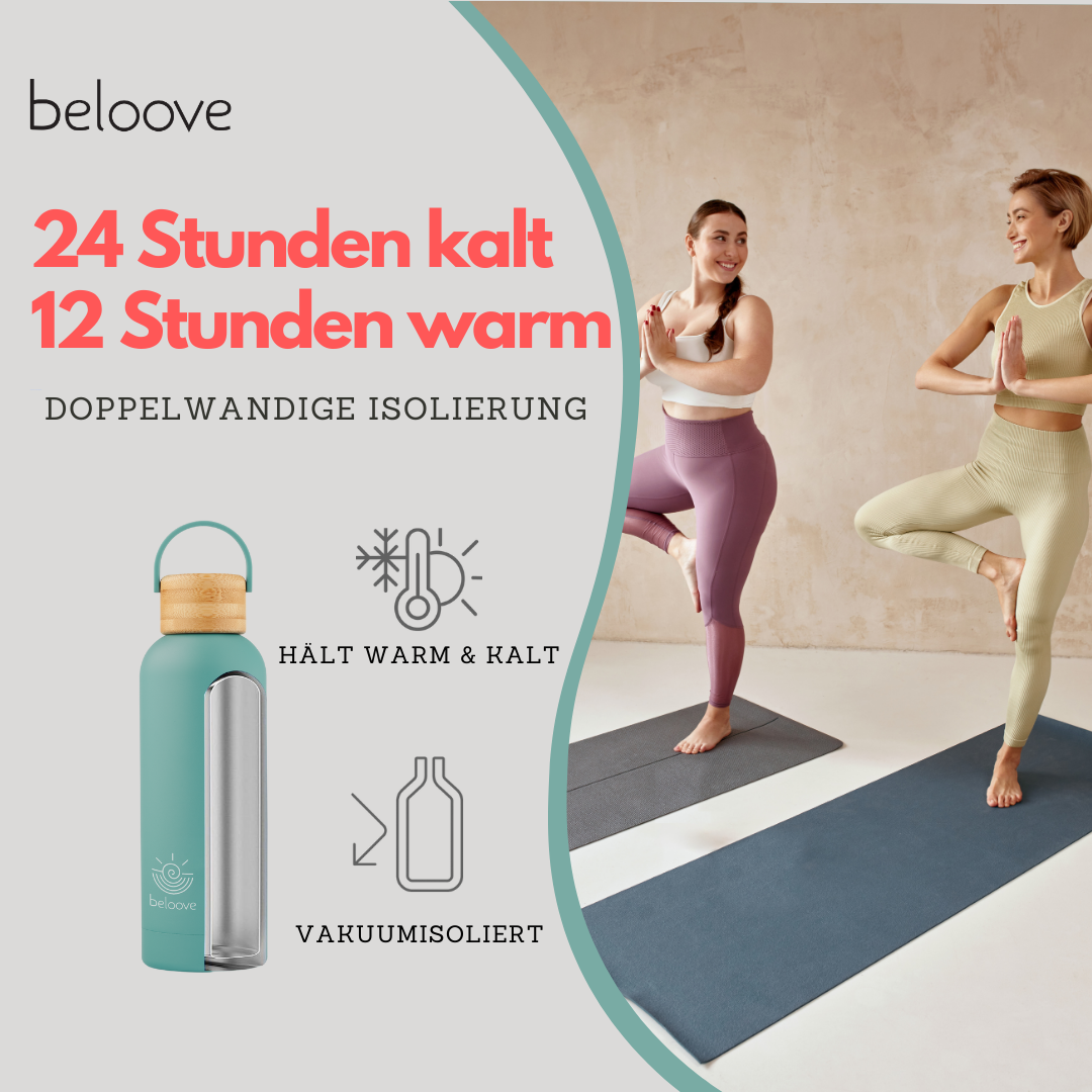 beloove™ Trinkflasche Edelstahl BPA-frei - Doppelwandige Thermosflasche, auslaufsicher.
